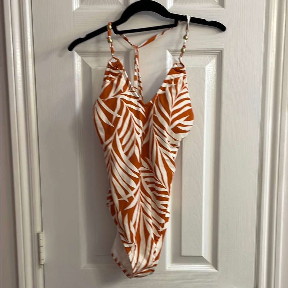 Shade & Shore Orange and White One Piece Swimsuit